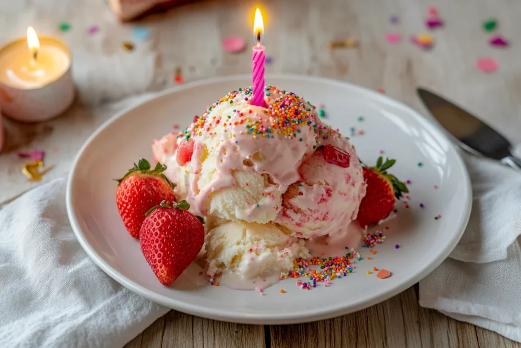 Birthday Cake Ninja Creami Ice Cream served on a plate