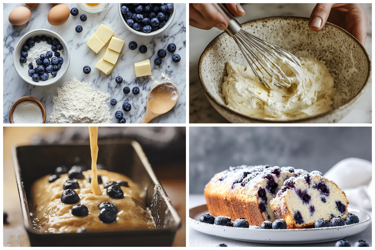 Close-up of BLUEBERRY CREAM CHEESE BREAD showing cream cheese swirl
