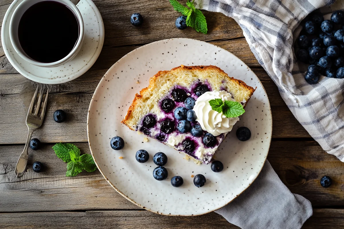 Sliced BLUEBERRY CREAM CHEESE BREAD showing perfect layers