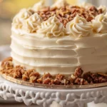 Catch a husband cake with white frosting and pecan crumble topping