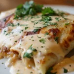 chi-chi's Chicken chimichangga with wite sauce and herbs