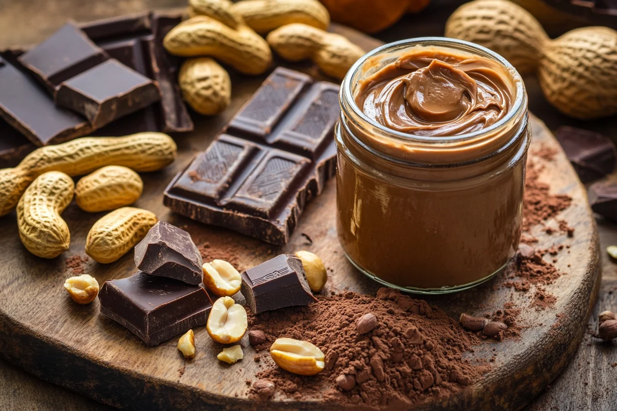 Fresh ingredients for Chocolate Peanut Butter Ninja Creami laid out