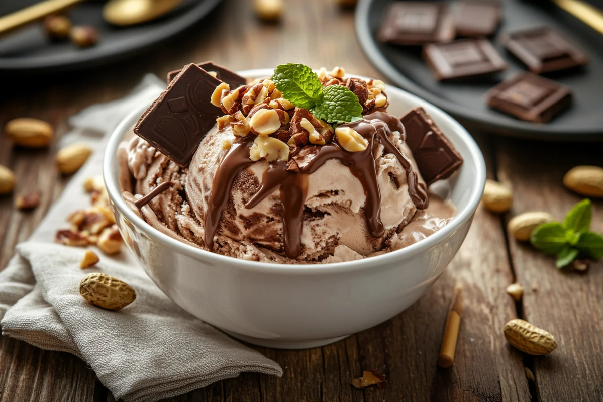 Chocolate Peanut Butter Ninja Creami served on a plate