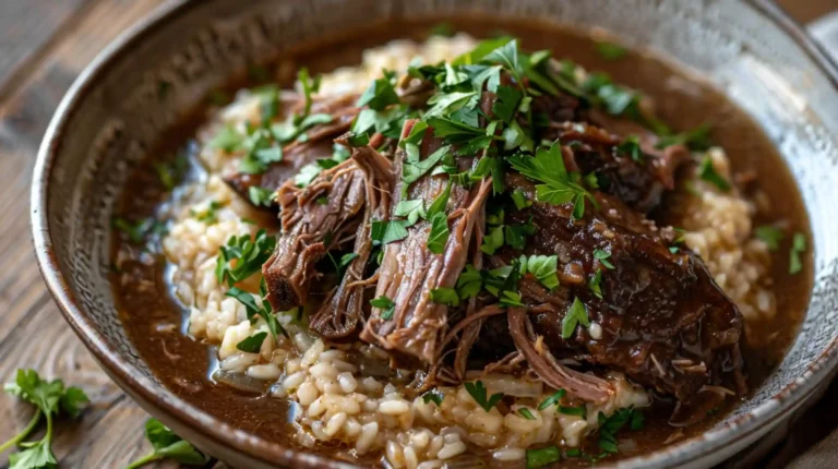 Cozy Italian-inspired pot roast and risotto with herbs