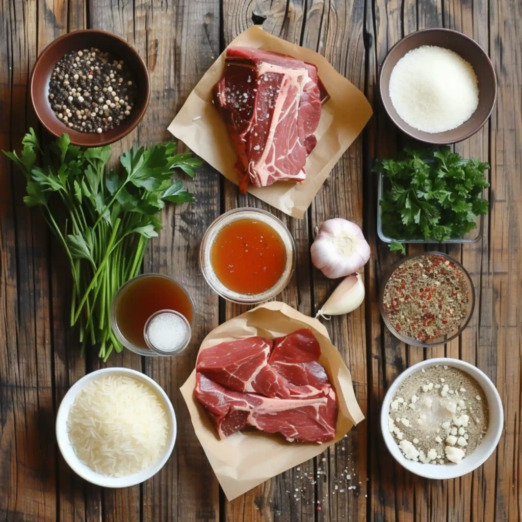 Ingredients for cozy Italian-inspired pot roast and risotto dinner