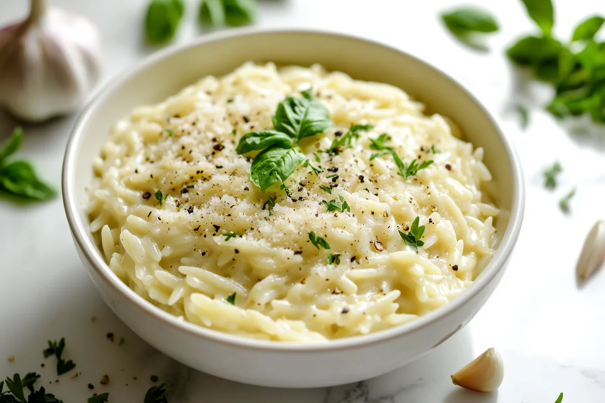 Creamy Garlic Parmesan Orzo - Easy homemade recipe