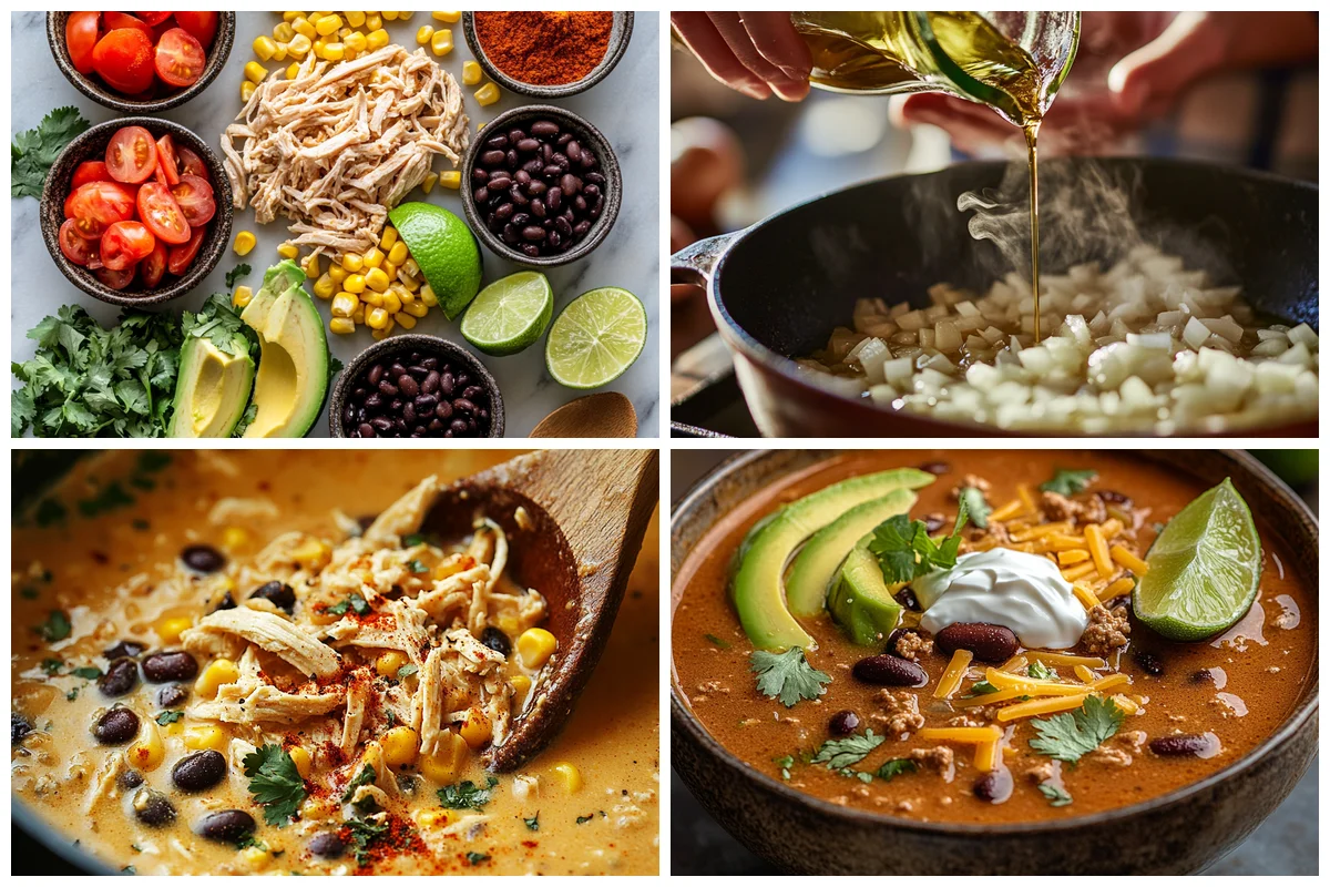 Fresh ingredients for Creamy Taco Soup arranged on counter