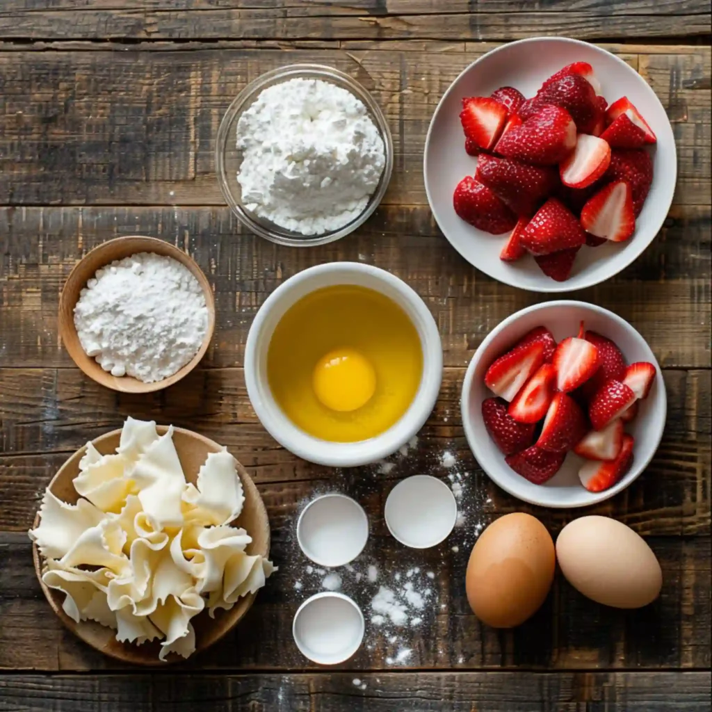 Ingredients for deep fried strawberry cheesecake stuffed wonton bites