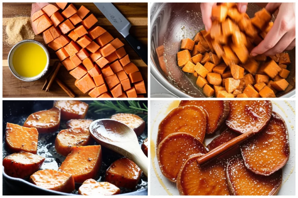 Fondant Sweet Potatoes preparation steps collage