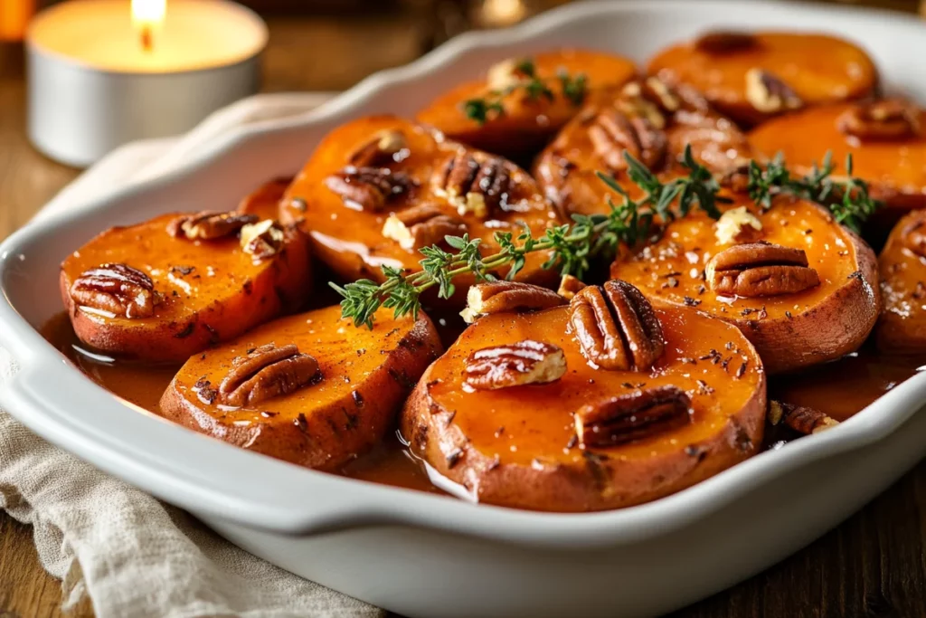 Fondant Sweet Potatoes served on a plate