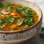 Healing Warming Soup garnished with fresh parsley
