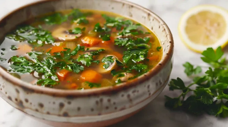 Healing Warming Soup garnished with fresh parsley