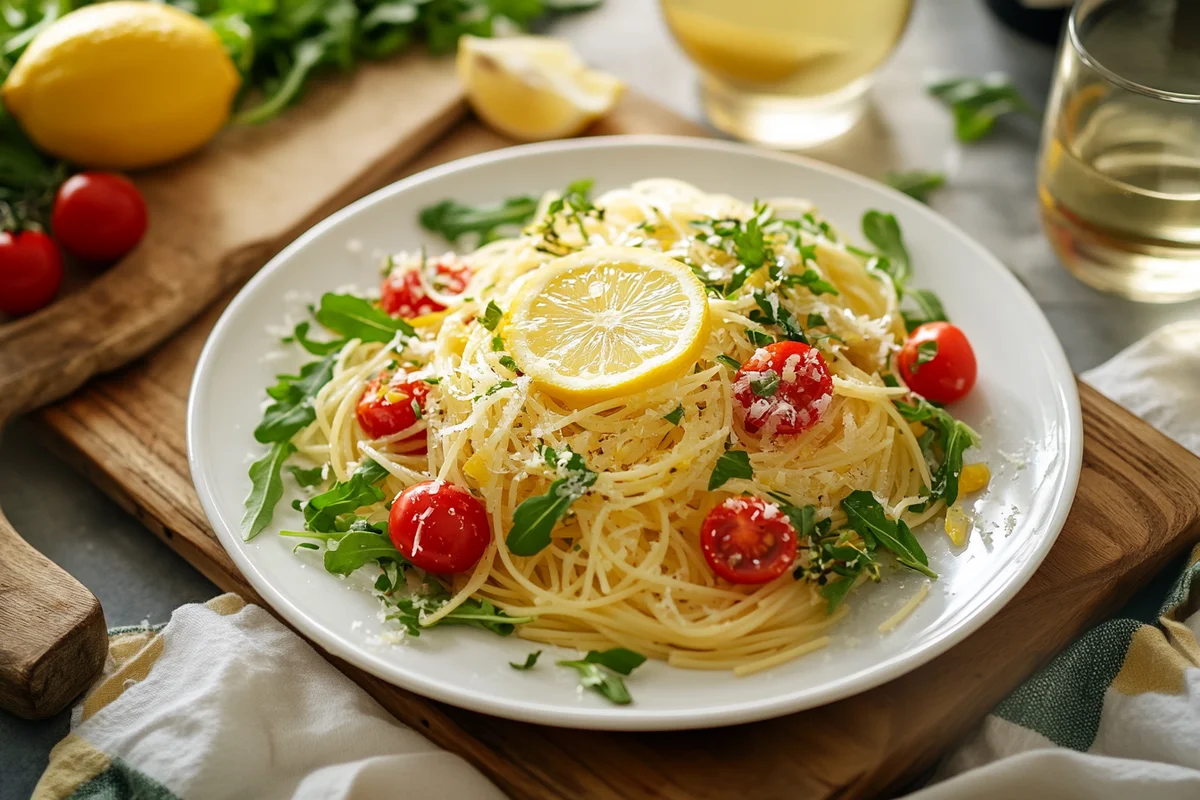 Lemon Capellini Salad served on a plate