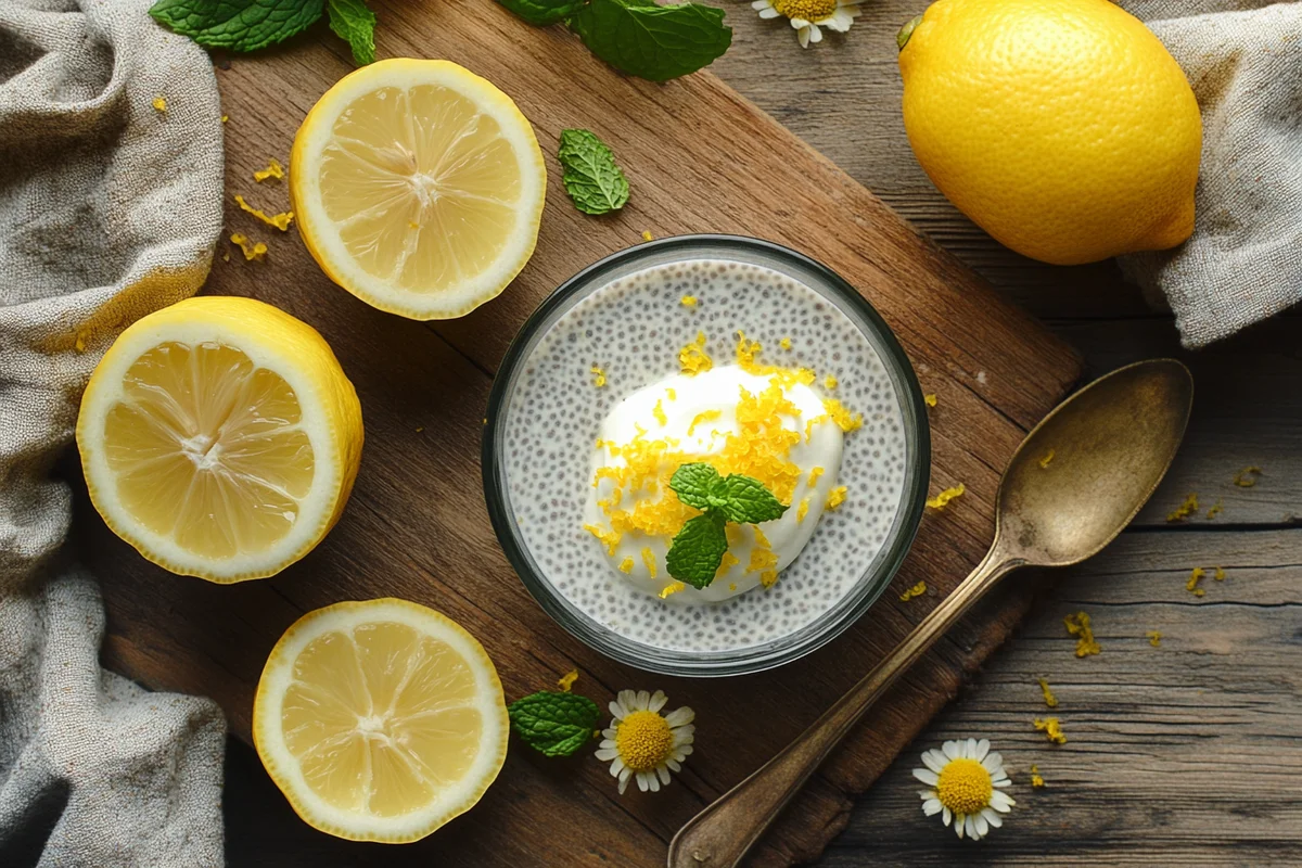 Fresh ingredients for Lemon Cream Chia Pudding