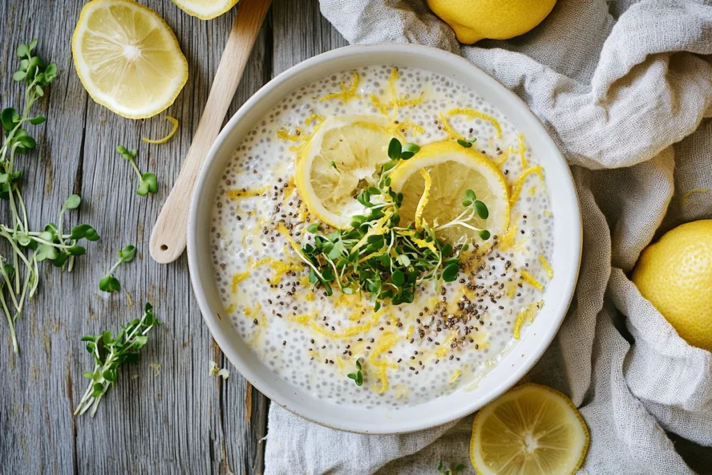 lemon Cream Chia Pudding served on a plate