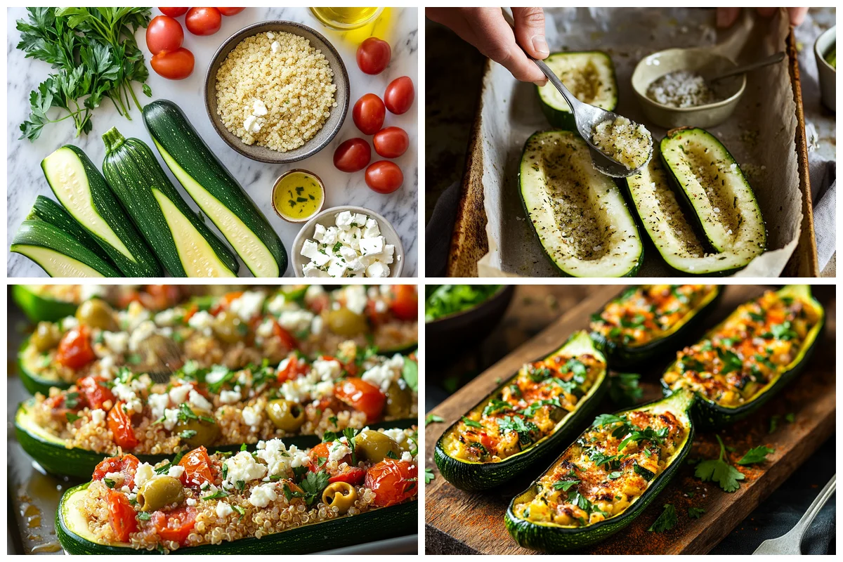 Close-up of Mediterranean Stuffed Zucchini Boats showing the filling