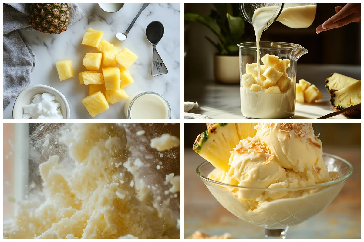 Ninja Creami processing pineapple into creamy Dole Whip