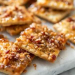Close-up of parmesan candied bacon crackers with crispy topping