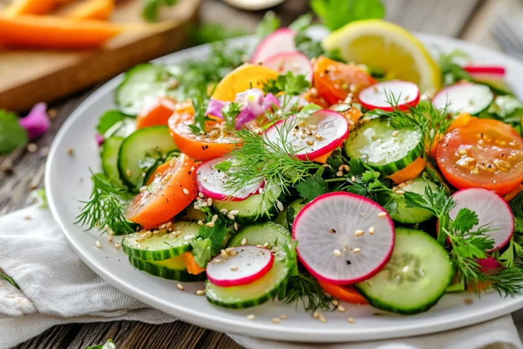 Radish Salad Recipe served on a plate