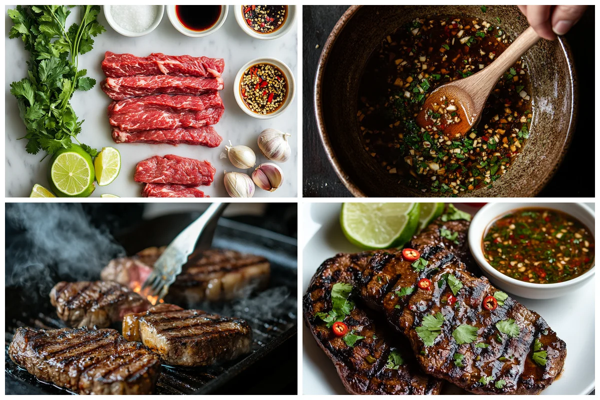Fresh ingredients for Thai Crying Tiger Steak marinade