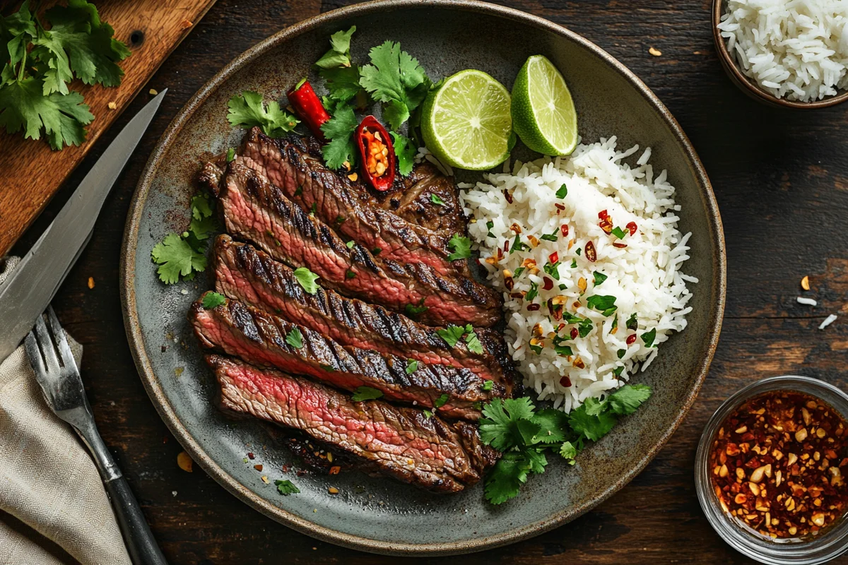 Sliced Thai Crying Tiger Steak ready to serve