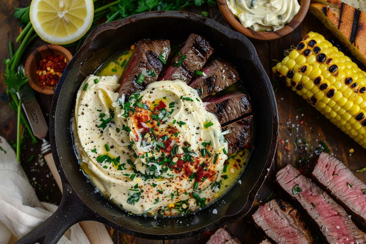 Fresh ingredients for Ultimate Cowboy Butter Recipe arranged on wood