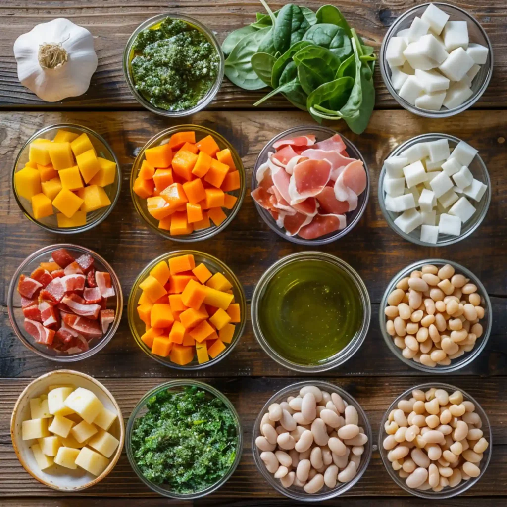 Ingredients for winter minestrone soup packed with veggies