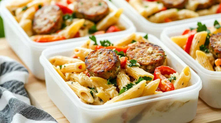 15-Minute Chicken Sausage Pasta Meal Prep with vibrant veggies and savory sausage