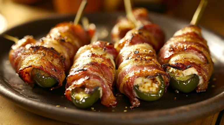 Bacon Wrapped Jalapeno Poppers with crispy bacon and melted cheese