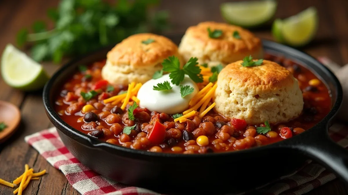 Biscuit-Topped Skillet Turkey Chili - Easy homemade recipe