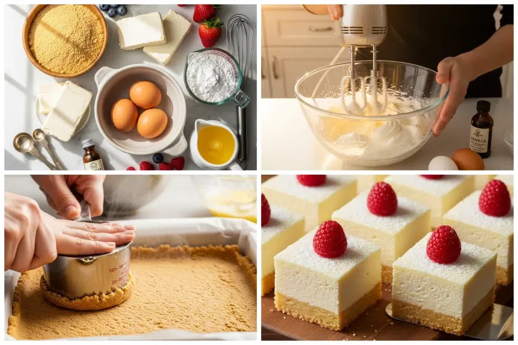 Cream Cheese Bars preparation steps collage