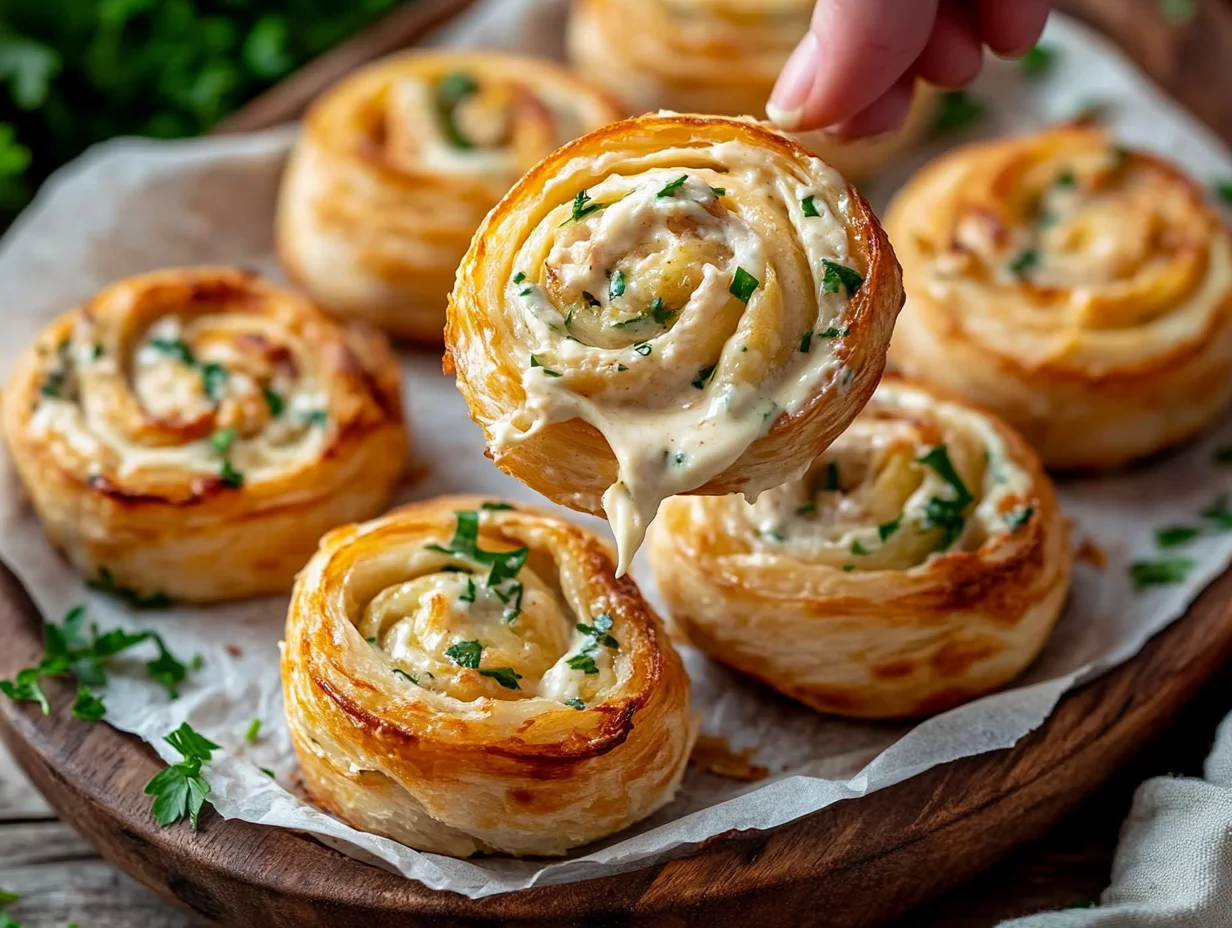 serving of creamy crack chicken pinwheels topped with fresh herbs on a platter