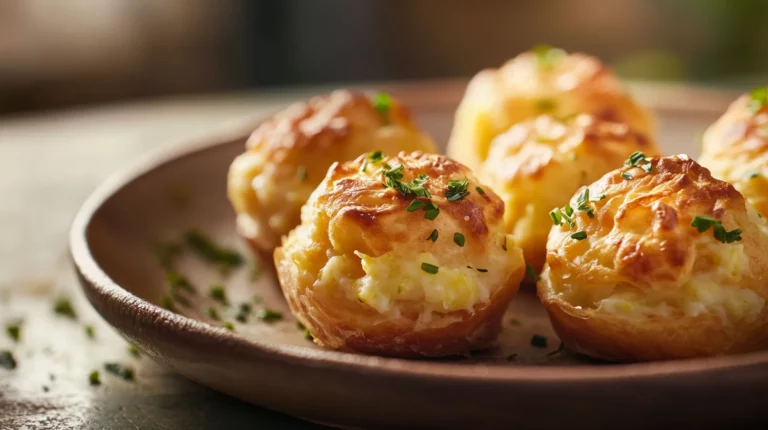 Golden brown Colcannon Puffs with crispy edges and creamy potato filling on a white plate