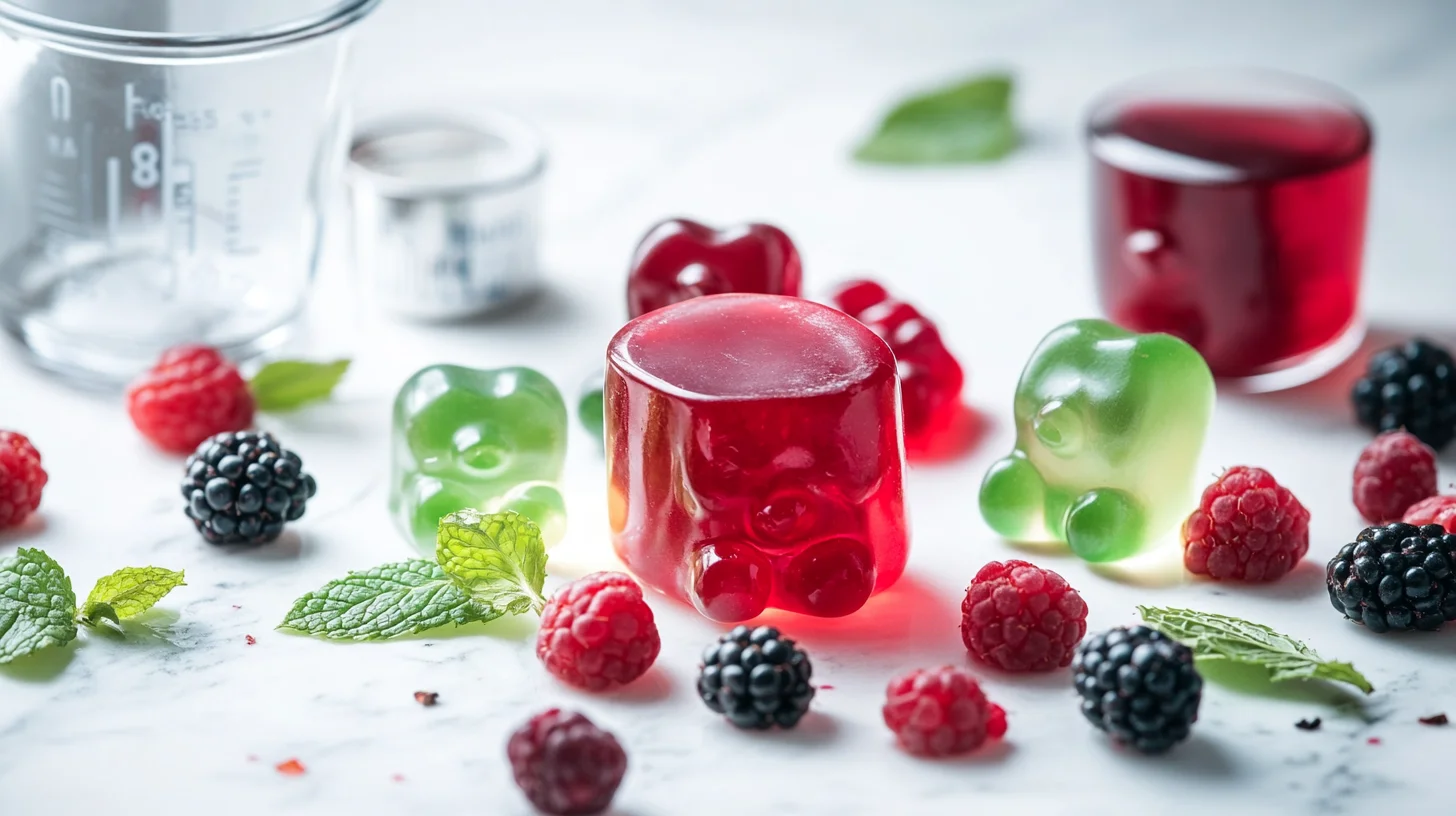 colorful healthy gelatin gummy bears in a bowl, made with natural ingredients and vibrant hues