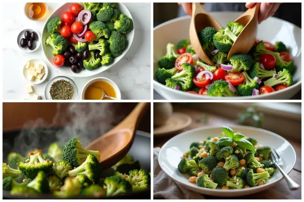Italian Broccoli Salad preparation steps collage