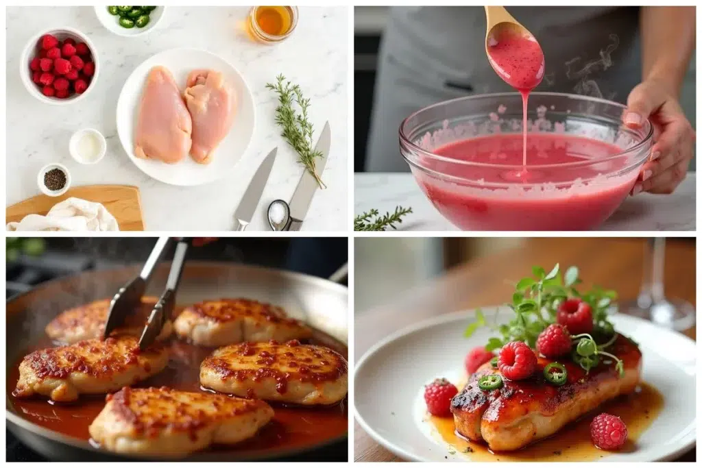 Jalapeño Raspberry Chicken preparation steps collage