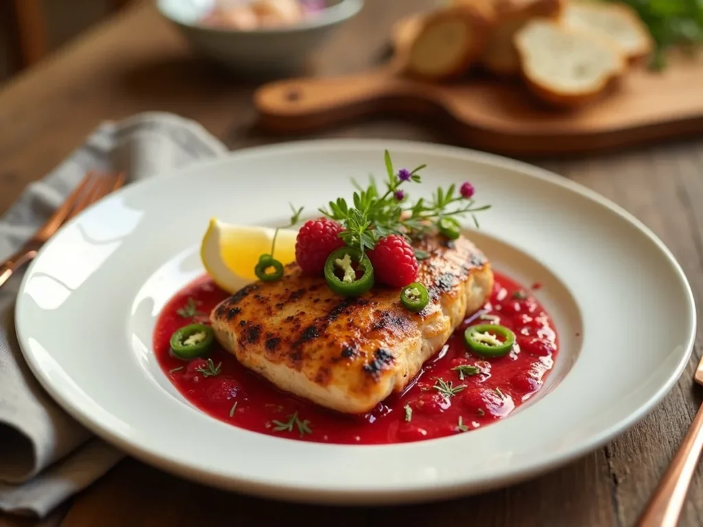 Jalapeño Raspberry Chicken served on a plate