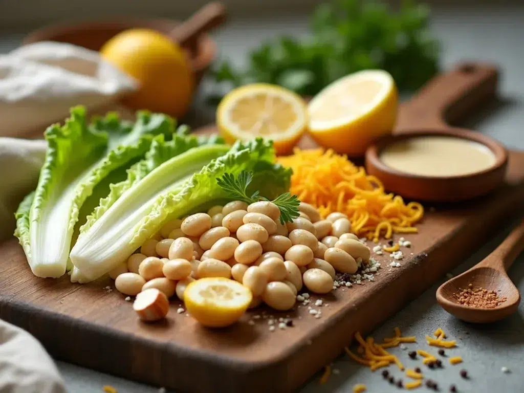 Ingredients for Lemon Tahini White Bean Caesar Salad