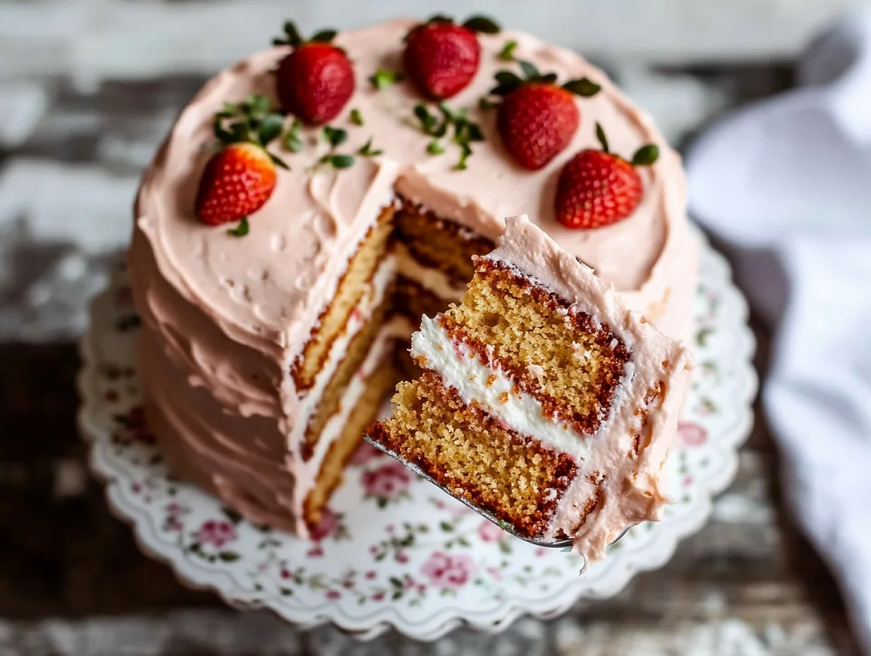 a beautifully decorated Mother's Day cake with pink frosting, edible flowers, and a heartfelt message