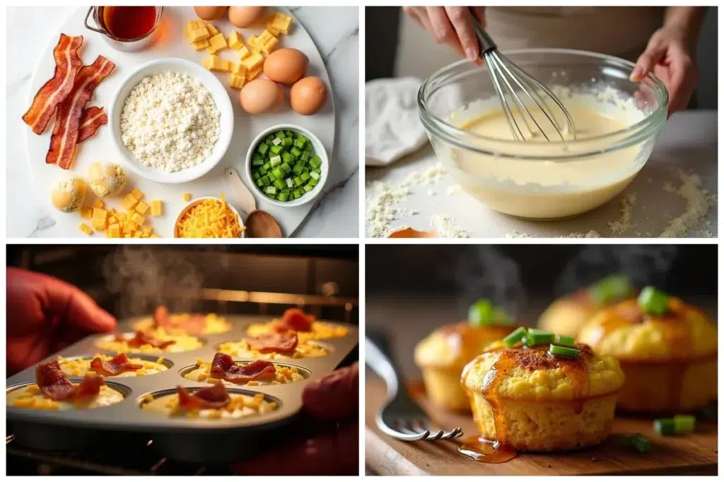 Protein McGriddle Breakfast Muffins preparation steps collage