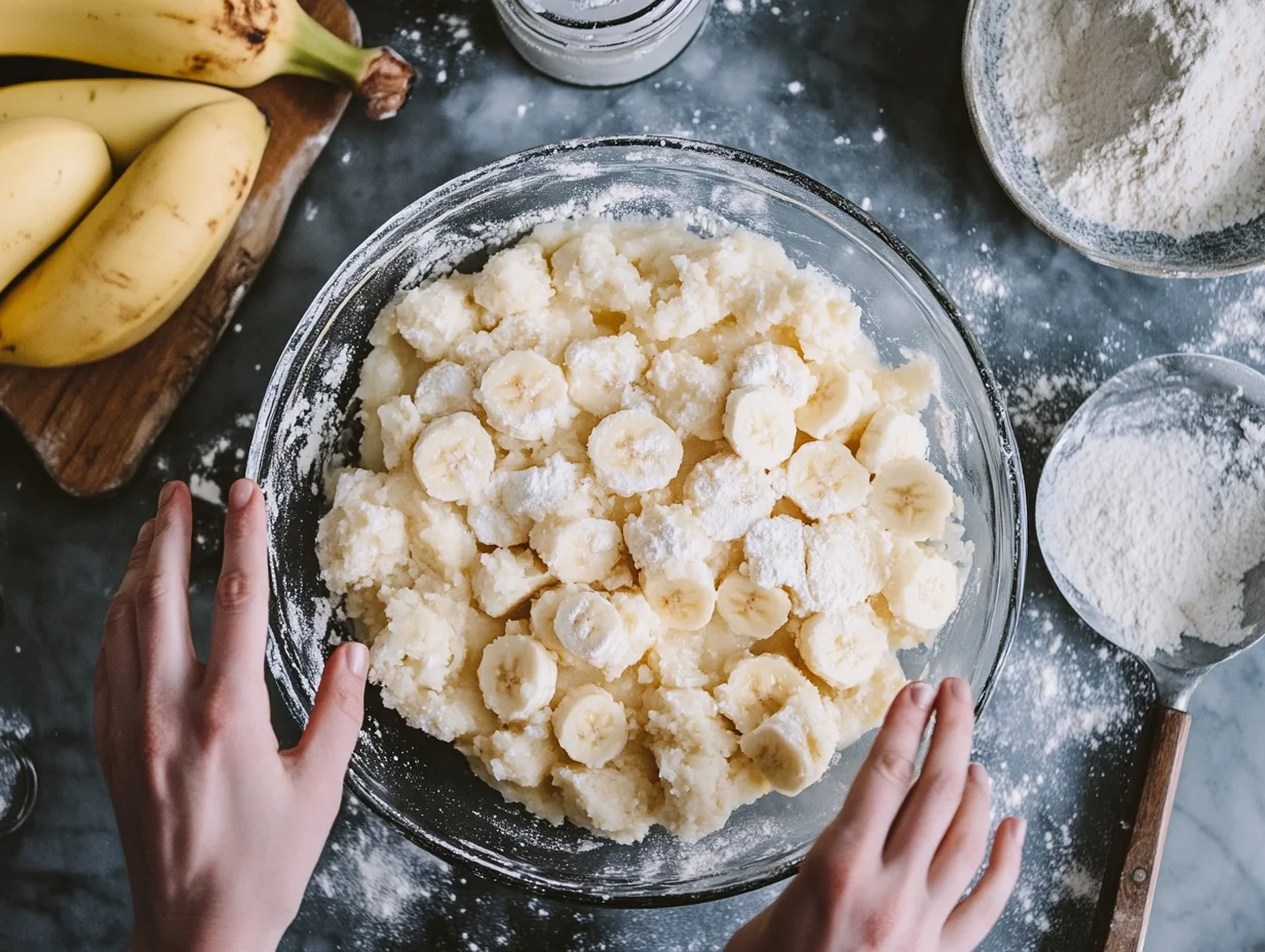 golden brown Southern banana cobbler bubbling in a cast iron skillet with crispy edges