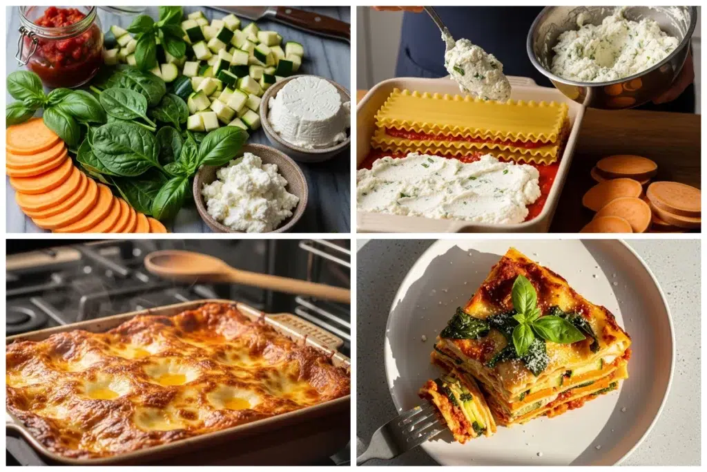 Vegetable Lasagna with Sweet Potato preparation steps collage