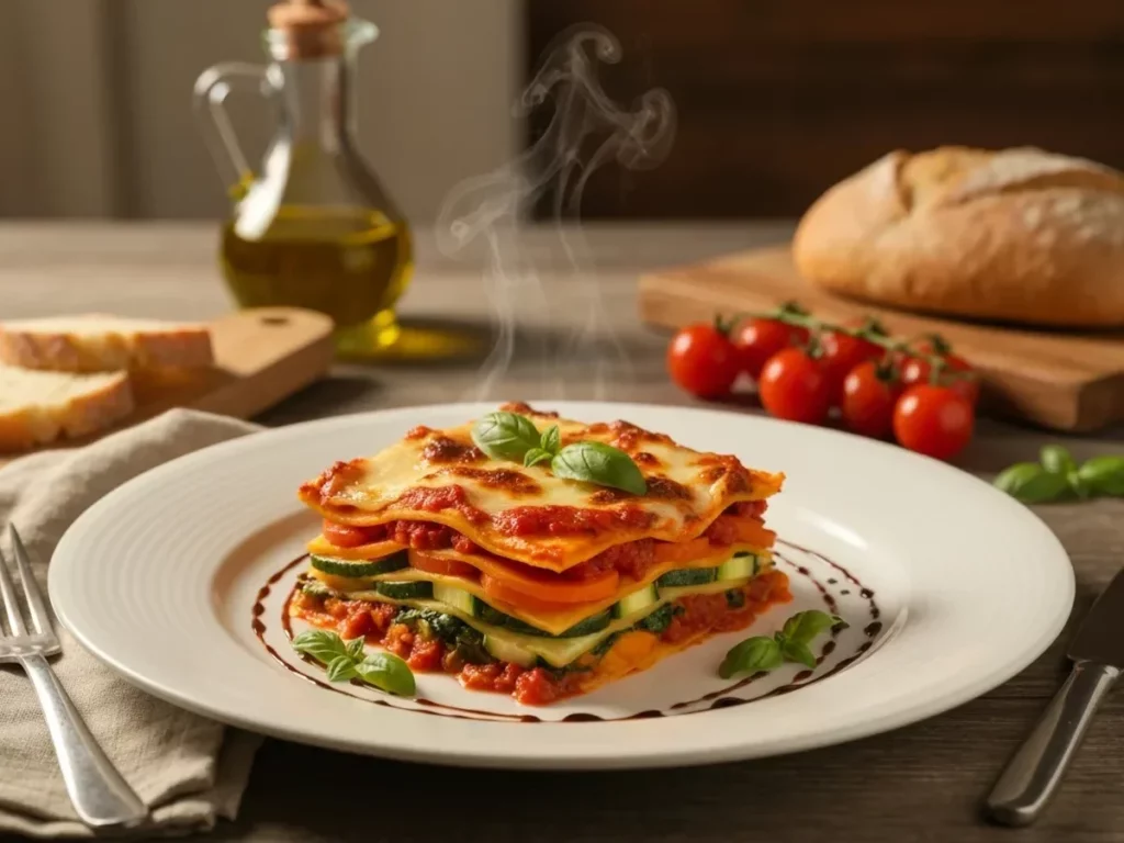 Vegetable Lasagna with Sweet Potato served on a plate
