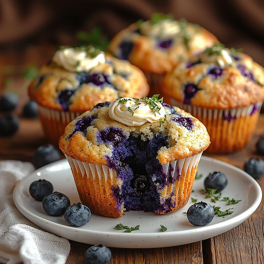 Blueberry Cream Cheese Muffins with glossy glaze, golden edges, and fresh blueberries on top