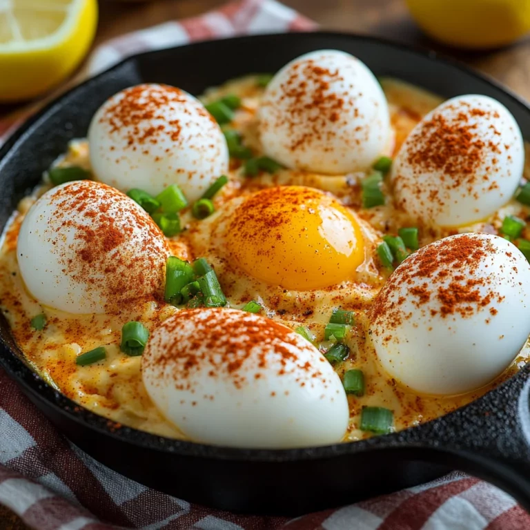 Cajun Boiled Eggs with creamy sauce, golden edges, fresh herbs, and rich textures