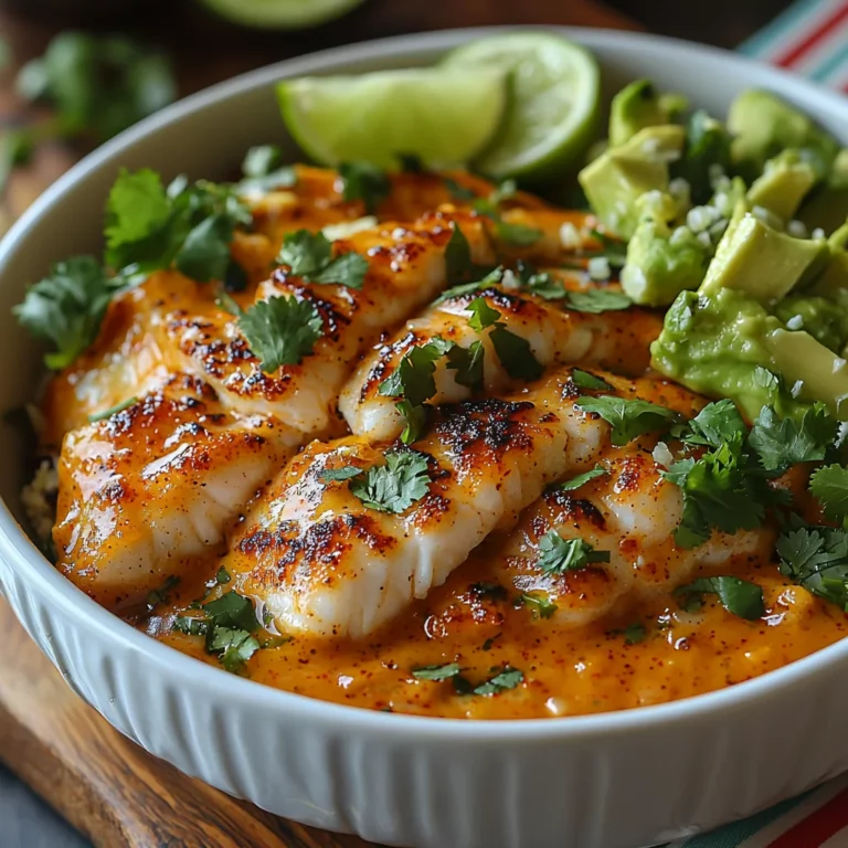 Fish taco bowls with golden crispy fish, creamy cilantro lime sauce drizzled over colorful vegetables and rice