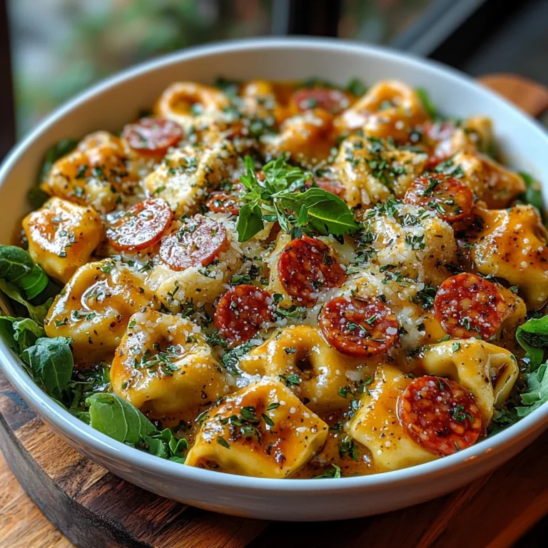 Grinder Tortellini Salad with creamy sauce, roasted edges, and fresh herbs in a white dish