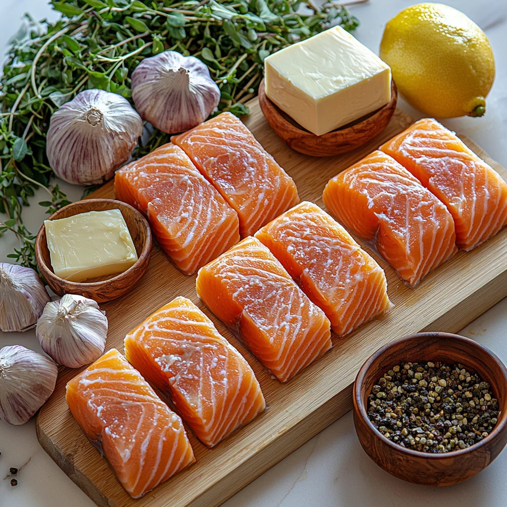honey garlic butter salmon with glossy sauce coating flaky fish and roasted potatoes in white ceramic dish