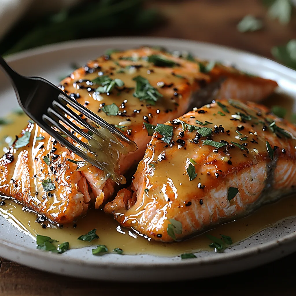 Honey Garlic Butter Salmon served at the dinner table
