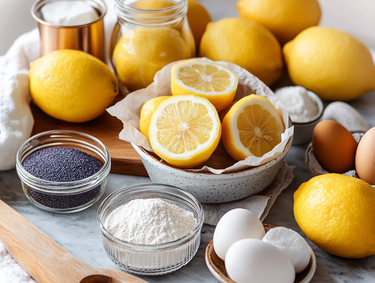 fresh lemon and poppy seeds ready for baking Lemon Poppy Seed Loaf